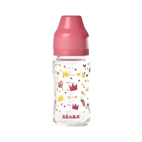 Beaba Butelka Szklana 240 ml Yellow/Pink Crown 0+