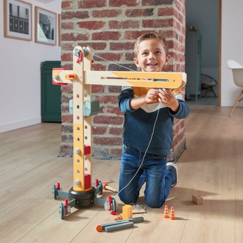 Janod Drewniany Dźwig Budowlany z Narzędziami 3+