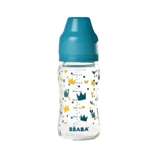 Beaba Butelka szklana 240 ml Yellow/Blue Crown 0m+