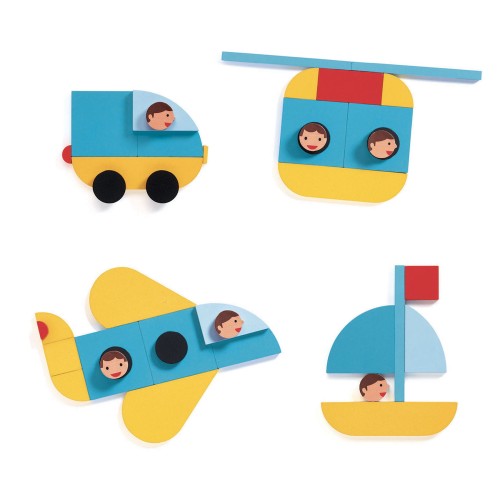 Djeco Drewniane Kształty Pojazdy 33el 3+