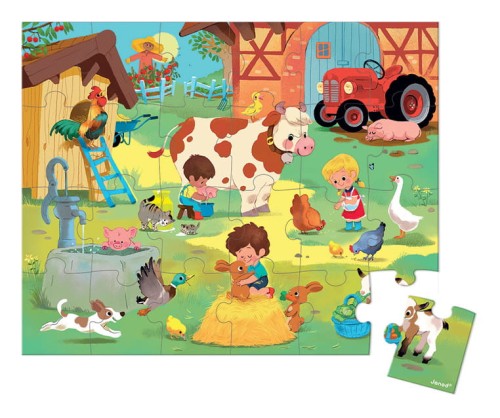 Janod Puzzle w walizce Dzień na farmie 24 elementy 3+