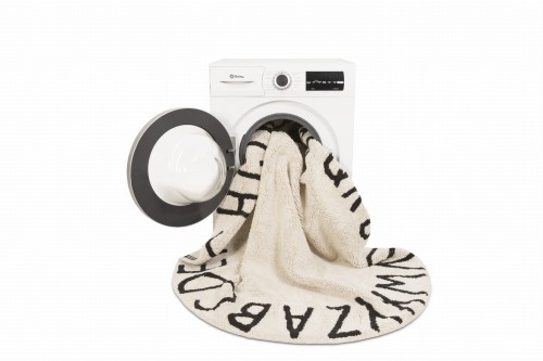 Lorena Canals Dywan bawełniany Round ABC Natural Negro Ø 150 cm