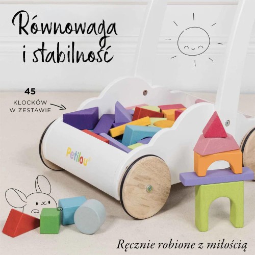 Drewniany chodzik Rainbow Cloud pchacz z klockami zabawka dzieci Le Toy Van