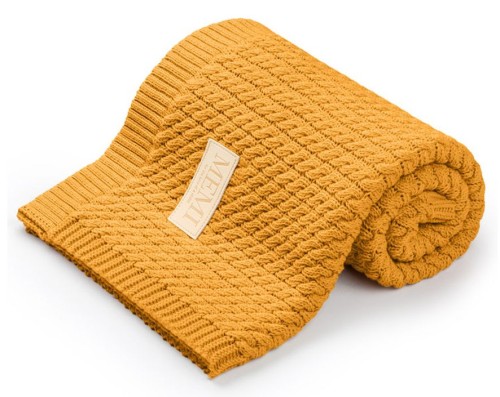 My Memi Bawełniany kocyk warkocz 80x100 musztardowy 0+