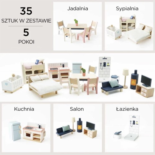 Le Toy Van Drewniane mebelki do domku 35el 3+