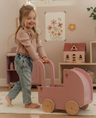 Little Dutch – Drewniany wózek dla lalek z pościelą FSC 18m+