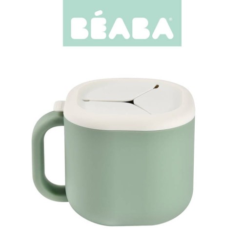 Beaba,  Silikonowy kubek niewysypek na przekąski Pick 'n' Snack sage green