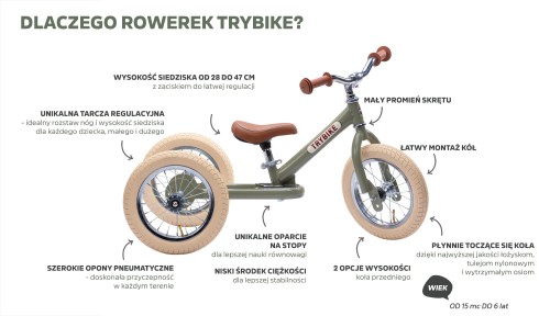Trybike Pierwszy rowerek trójkołowy dziecięcy biegowy 2w1 różowy matowy 