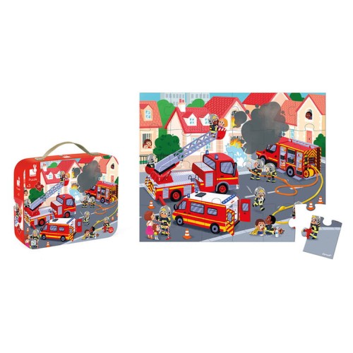 Janod Puzzle w Walizce Strażacy 24 Elementy 3+