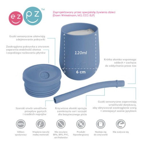 EZPZ Mini Cup Kubek Treningowy ze Słomką 12m+ Indigo