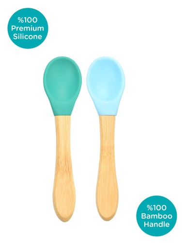 MINIKOIOI Łyżeczki silikonowe z rączką bambusową zielone/niebieskie