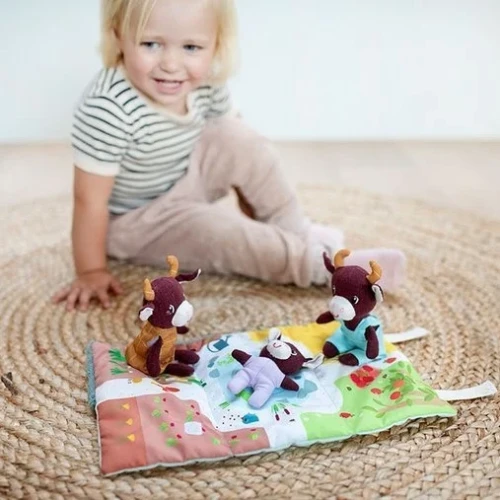 Lilliputiens Mini Rodzina Krówek Rosalie z Matą 0+ | Przytulanka Edukacyjna