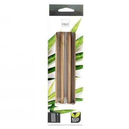 H&H Lifestyle Słomki Bambusowe Wielorazowe 4szt. + Szczoteczka 