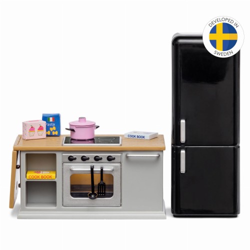 Zestaw mebli kuchennych do domku dla lalek, lodówka, kuchnia | Lundby