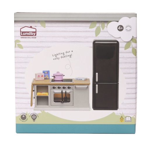 Zestaw mebli kuchennych do domku dla lalek, lodówka, kuchnia | Lundby