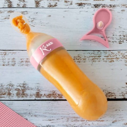 Kiokids silikonowy pojemnik z łyżeczką do karmienia 90 ml Różowy 