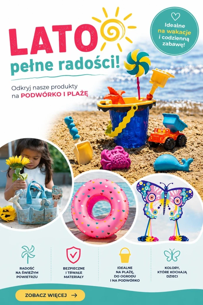 Zabawki i akesoria na plażę. Lato pełne radości