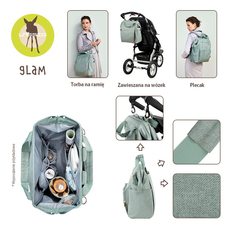 Mochila Cambiador Glam Goldie Backpack Mint Lassig ⋆ Decoinfant