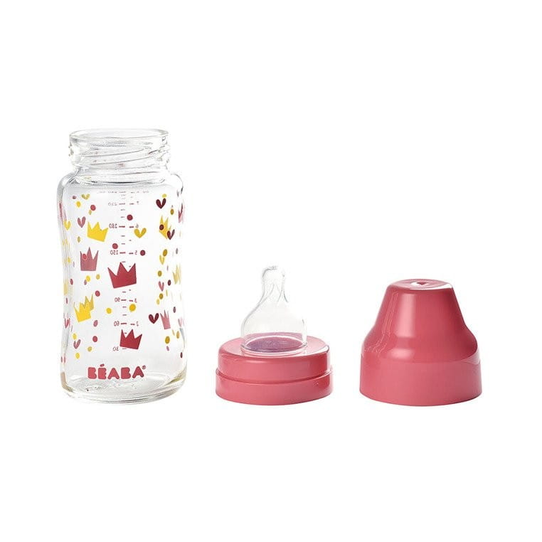 Beaba Butelka Szklana 240 ml Yellow/Pink Crown 0+