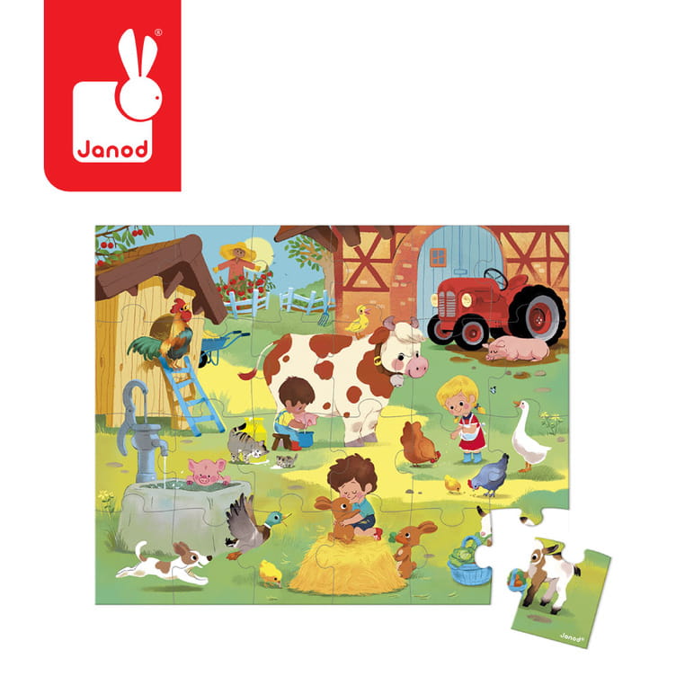 Janod Puzzle w walizce Dzień na farmie 24 elementy 3+