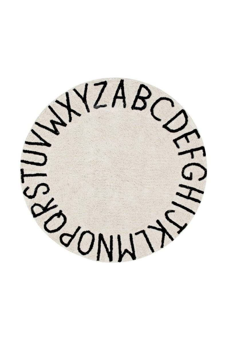 Lorena Canals Dywan bawełniany Round ABC Natural Negro Ø 150 cm