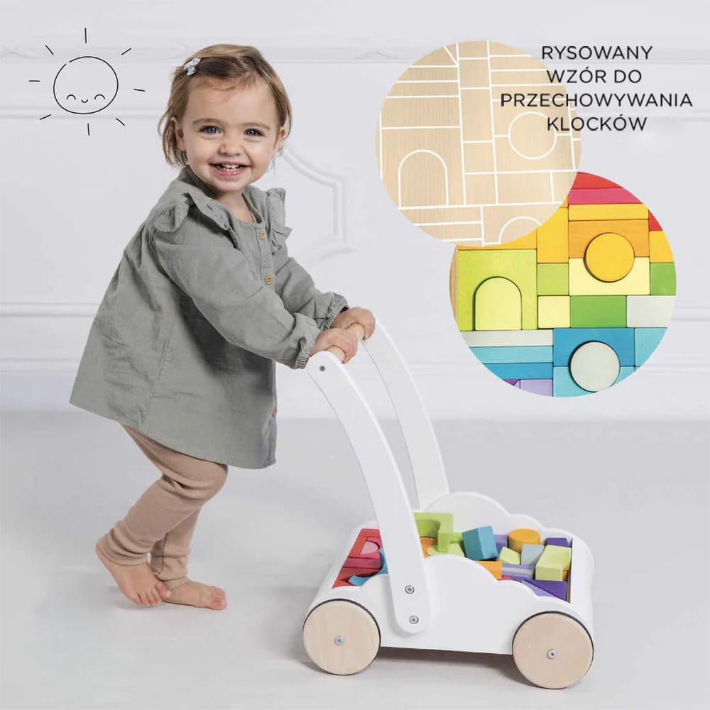 Drewniany chodzik Rainbow Cloud pchacz z klockami zabawka dzieci Le Toy Van