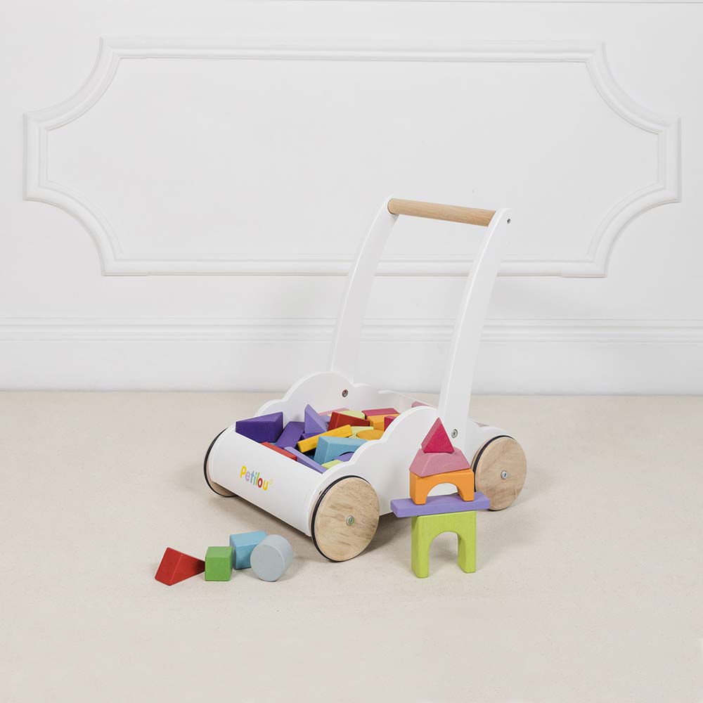 Drewniany chodzik Rainbow Cloud pchacz z klockami zabawka dzieci Le Toy Van
