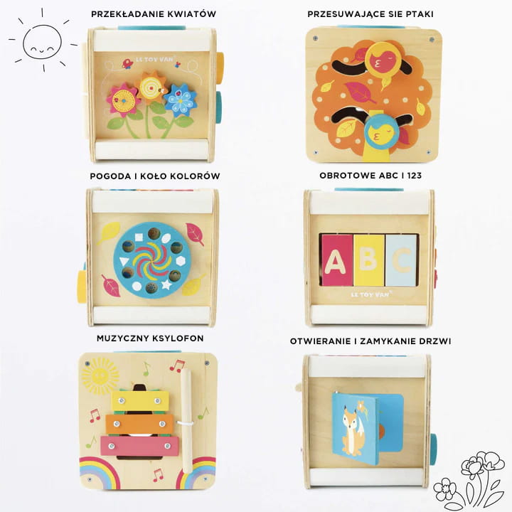 Drewniana kostka edukacyjna, zabawka sensoryczna dla dzieci, Le Toy Van