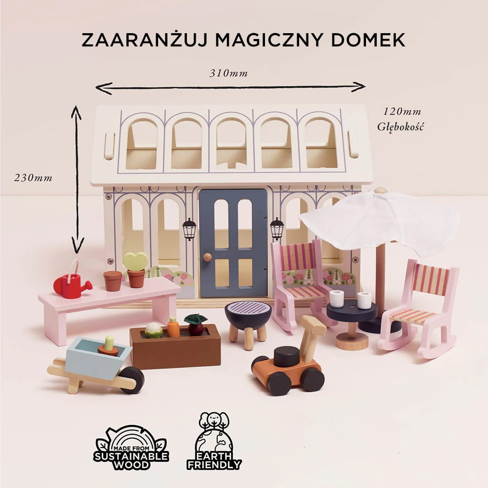 Drewniana oranżeria – zestaw do domku dla lalek | Le Toy Van