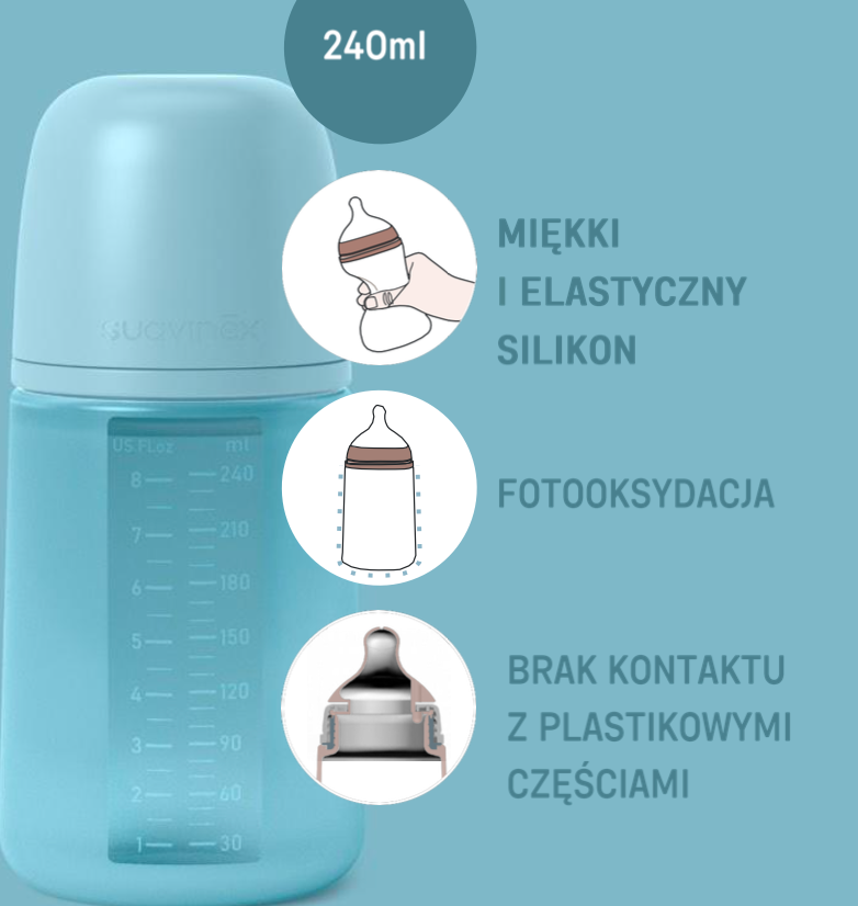 Suavinex, Butelka silikonowa 240ml SX Pro średni przepływ Ceglasty