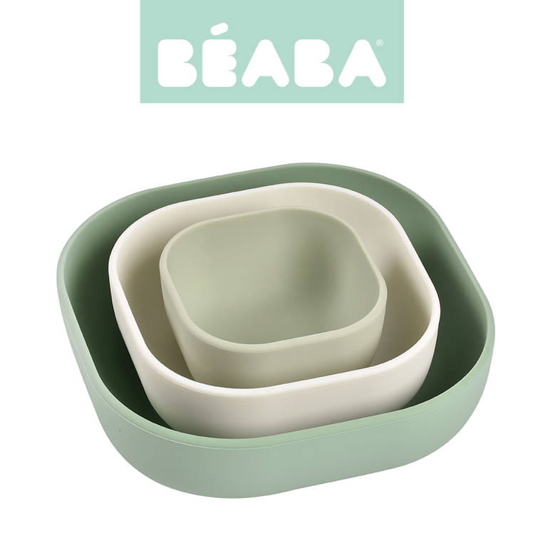 Beaba, Zestaw 3 miseczek z silikonu  Sage green, Cotton, Misty green