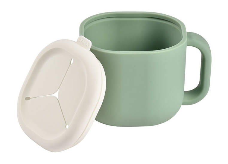 Beaba,  Silikonowy kubek niewysypek na przekąski Pick 'n' Snack sage green