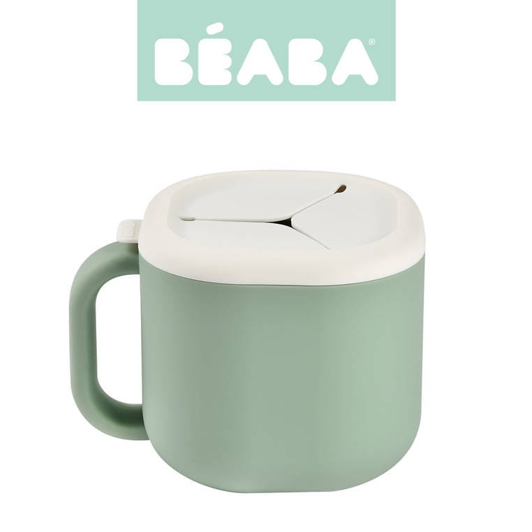 Beaba,  Silikonowy kubek niewysypek na przekąski Pick 'n' Snack sage green