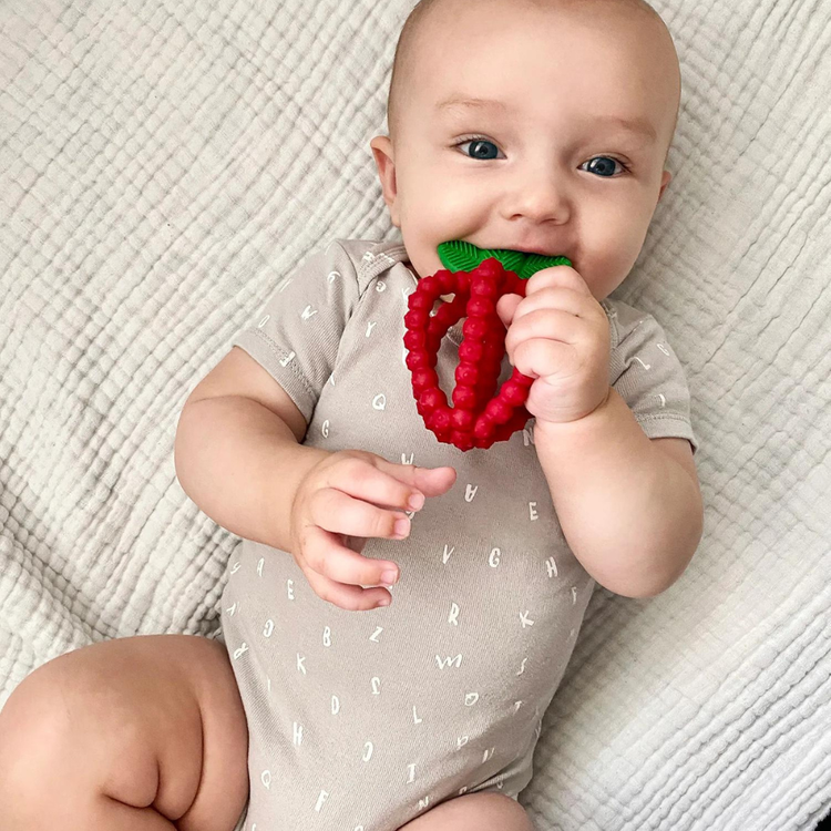 RaZbaby, Gryzak silikonowy malina z listkami niebieski