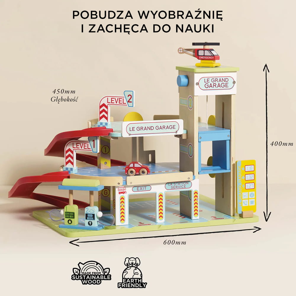 Le Toy Van Wielopoziomowy Garaż Drewniany Le Grand Garage 3+