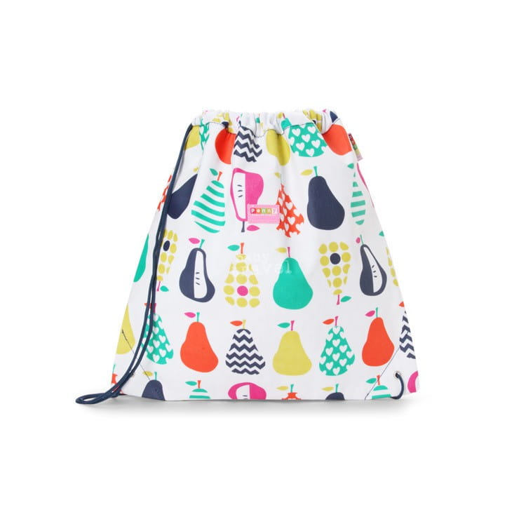 Torba na sznurek w gruszki biało-granatowa