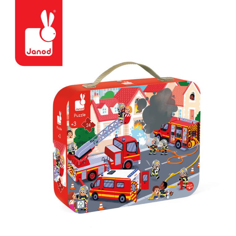 Janod Puzzle w Walizce Strażacy 24 Elementy dla Dzieci 3+ FSC