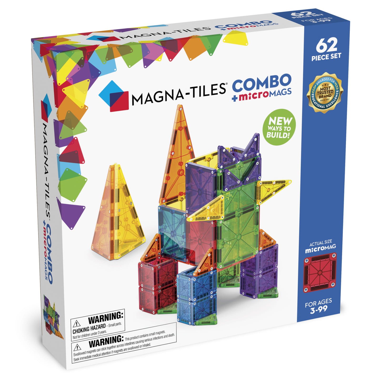 Magna-Tiles Klocki Magnetyczne 62 Elementy – Zestaw Edukacyjny dla Dzieci 3+