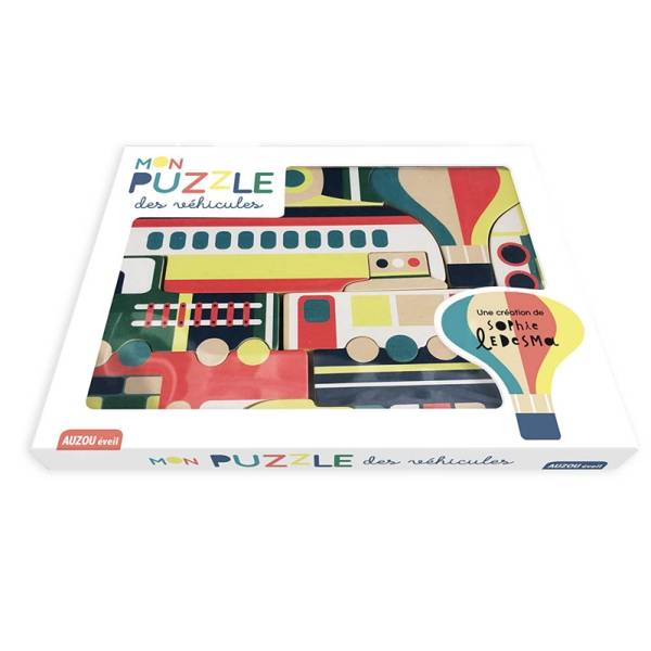 Auzou Puzzle Drewniane Pojazdy 3+ Edukacyjne
