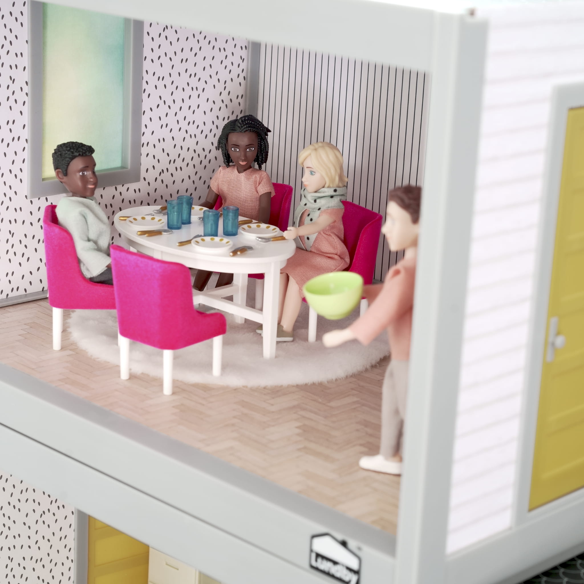 Zestaw mebli do jadalni do domku dla lalek, stół z krzesłami | Lundby